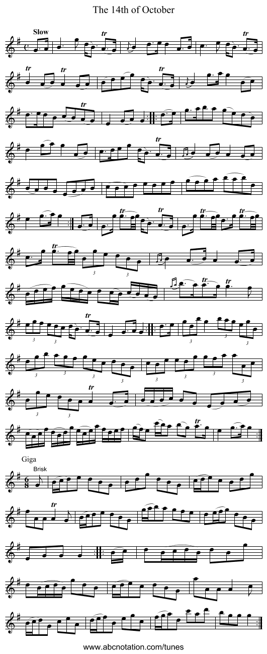 14th of October, The - staff notation