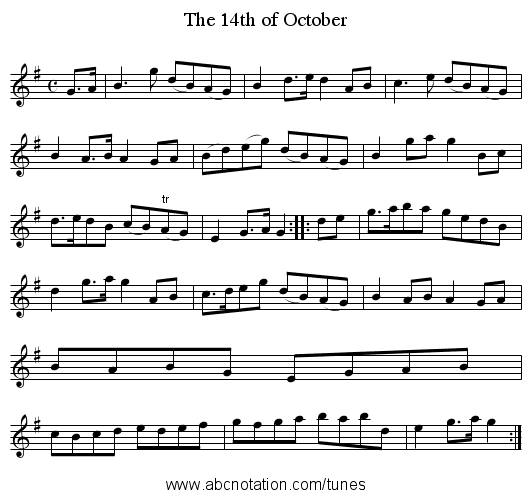 14th of October, The - staff notation