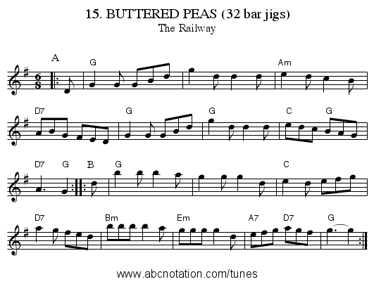 15. BUTTERED PEAS (32 bar jigs) - staff notation