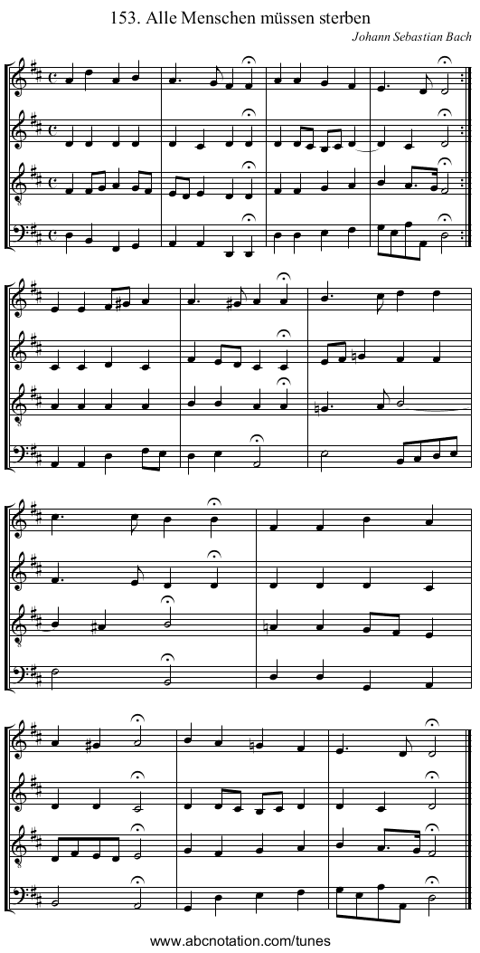 153. Alle Menschen m&uuml;ssen sterben - staff notation