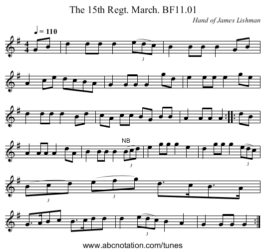 15th Regt. March. BF11.01, The - staff notation