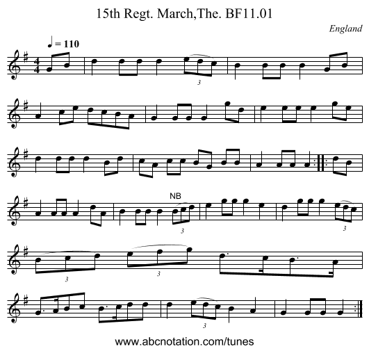 15th Regt. March,The. BF11.01 - staff notation