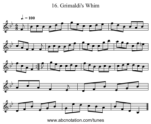 16. Grimaldi's Whim - staff notation
