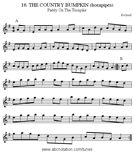 16. THE COUNTRY BUMPKIN (hornpipes) - staff notation