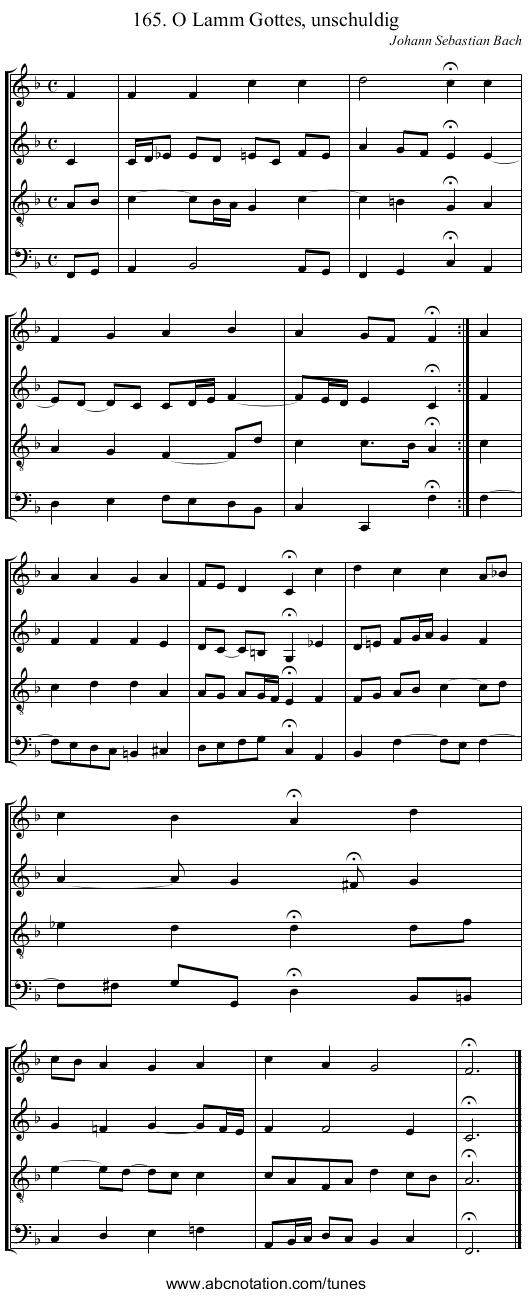 165. O Lamm Gottes, unschuldig - staff notation