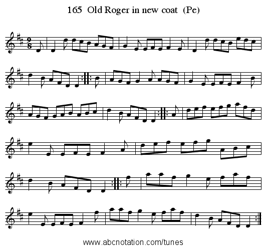 165  Old Roger in new coat  (Pe) - staff notation