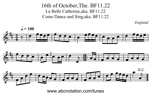 16th of October,The. BF11.22 - staff notation