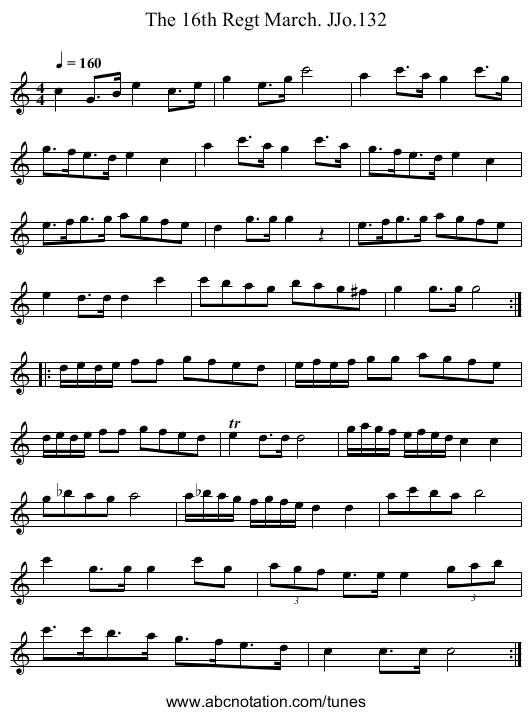 16th Regt March. JJo.132, The - staff notation