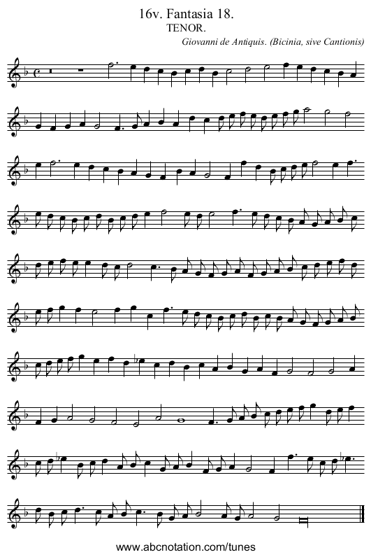 16v. Fantasia 18. - staff notation