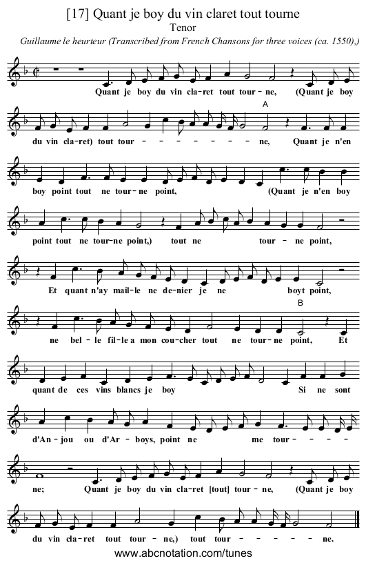 [17] Quant je boy du vin claret tout tourne - staff notation