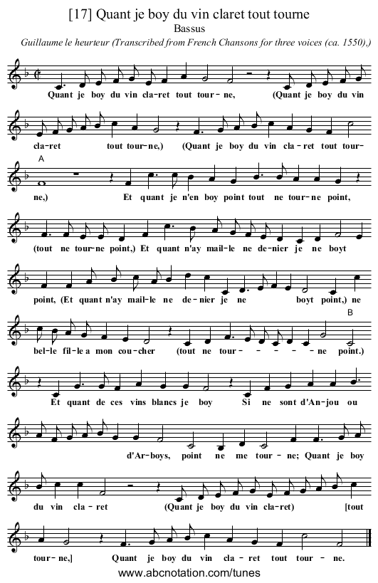 [17] Quant je boy du vin claret tout tourne - staff notation