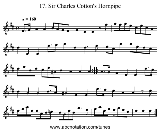 17. Sir Charles Cotton's Hornpipe - staff notation