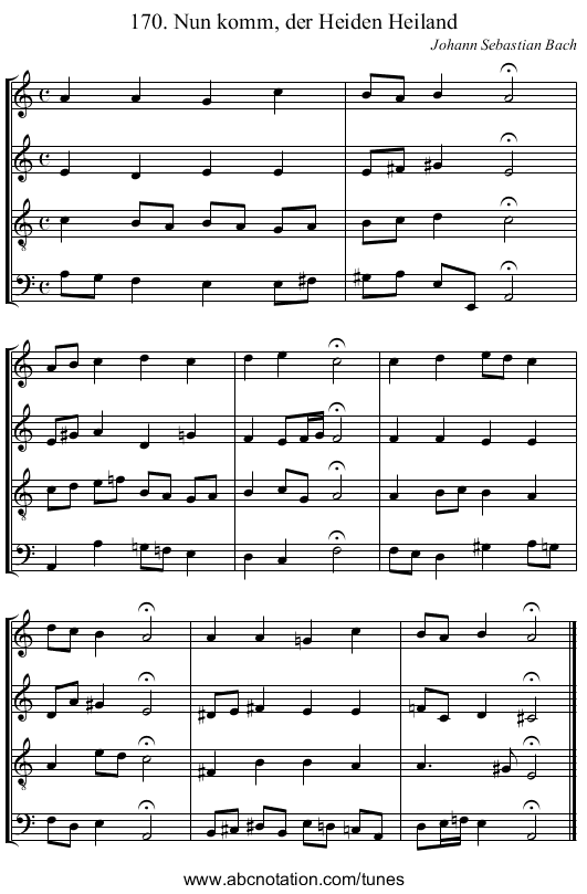 170. Nun komm, der Heiden Heiland - staff notation