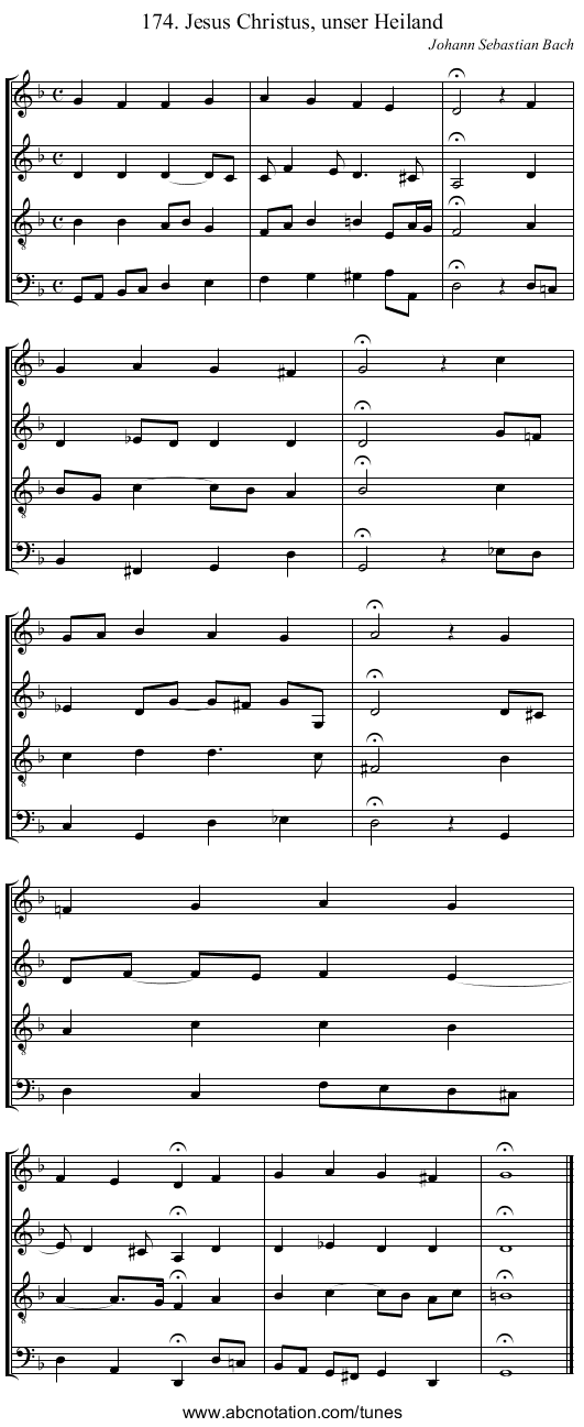 174. Jesus Christus, unser Heiland - staff notation