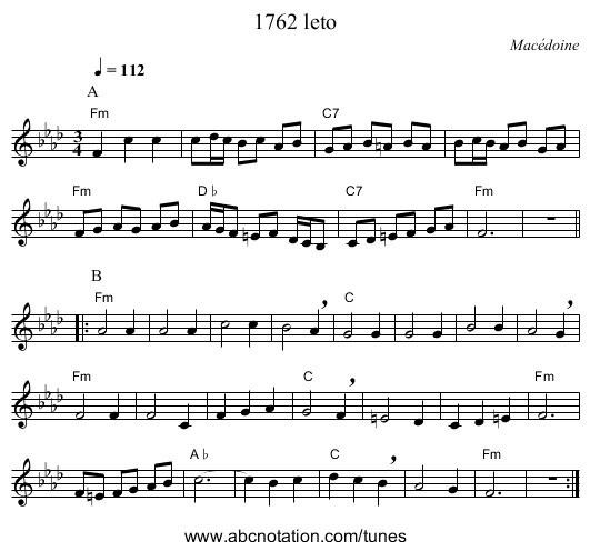 1762 leto - staff notation