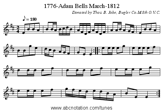 1776-Adam Bells March-1812 - staff notation