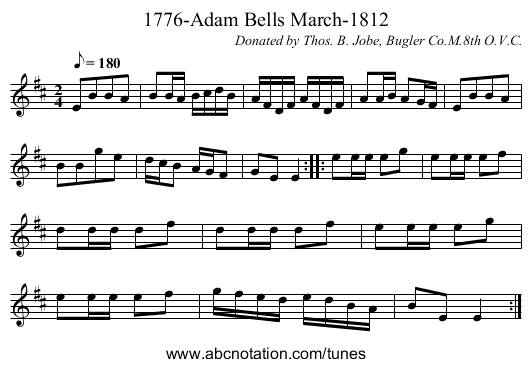 1776-Adam Bells March-1812 - staff notation
