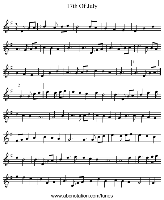 17th Of July - staff notation