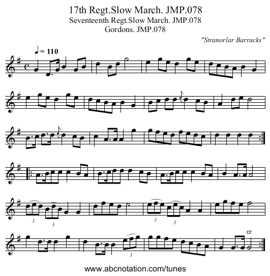 17th Regt.Slow March. JMP.078 - staff notation