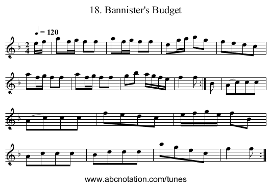 18. Bannister's Budget - staff notation