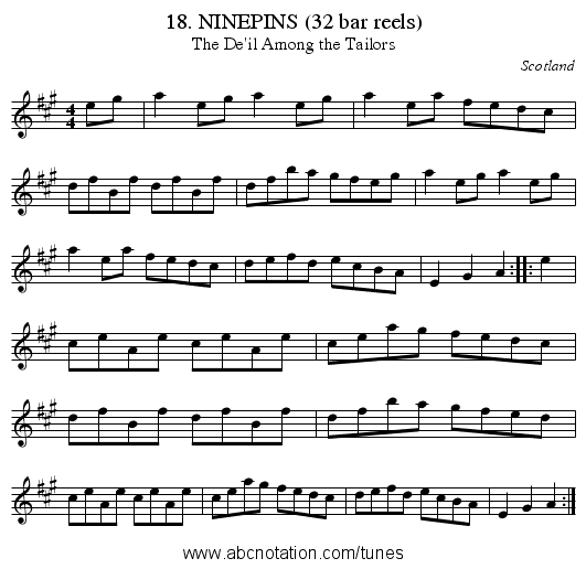 18. NINEPINS (32 bar reels) - staff notation