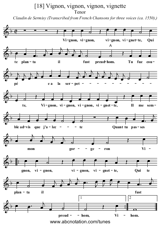 [18] Vignon, vignon, vignon, vignette - staff notation