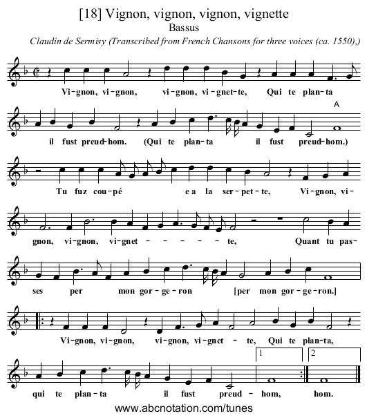 [18] Vignon, vignon, vignon, vignette - staff notation