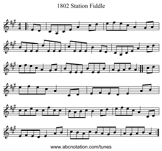 1802 Station Fiddle - staff notation