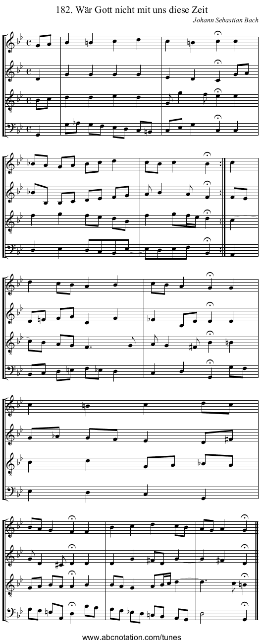 182. W&auml;r Gott nicht mit uns diese Zeit - staff notation