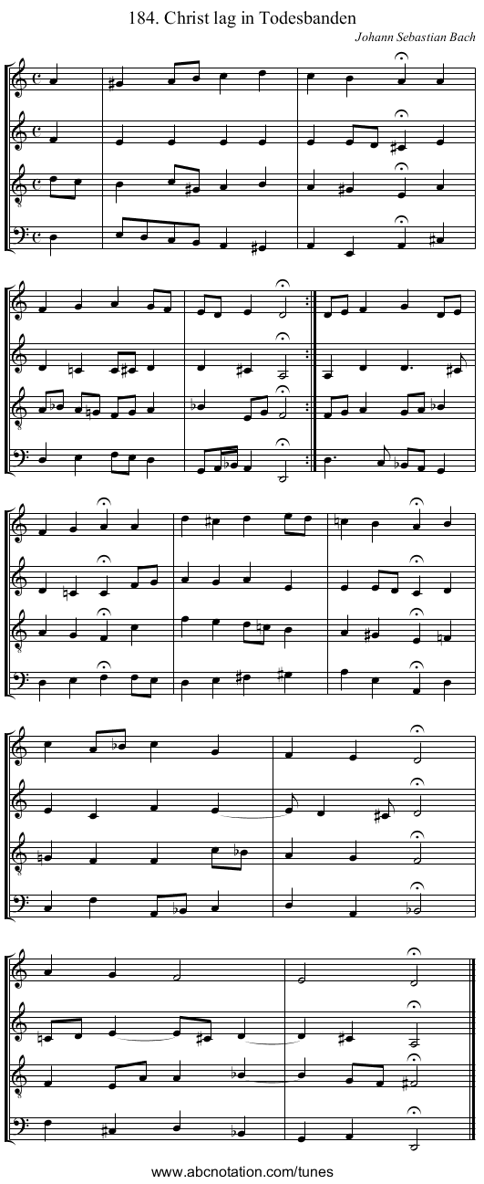 184. Christ lag in Todesbanden - staff notation