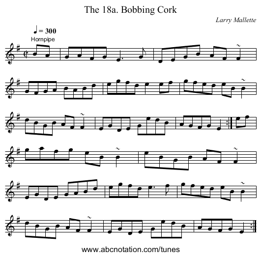18a. Bobbing Cork, The - staff notation