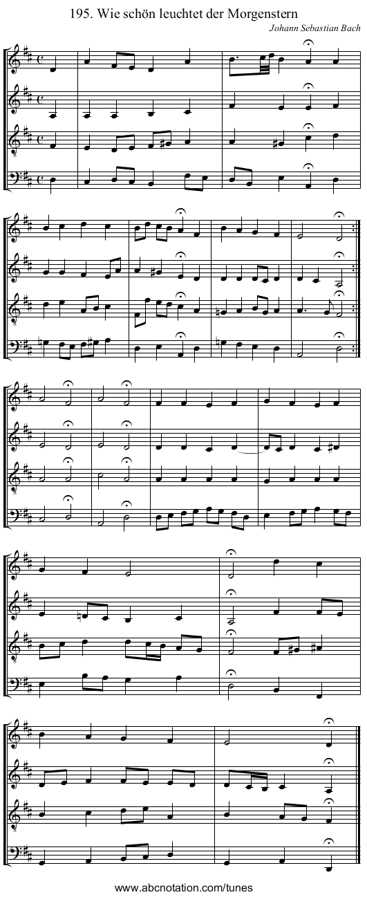 195. Wie sch&ouml;n leuchtet der Morgenstern - staff notation