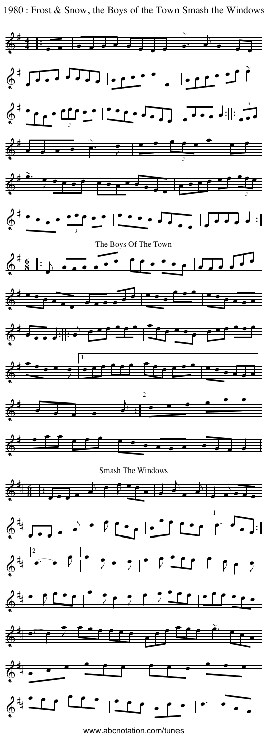 1980 : Frost & Snow, the Boys of the Town Smash the Windows - staff notation