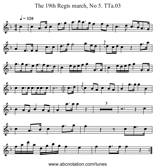 19th Regts march, No 5. TTa.03, The - staff notation