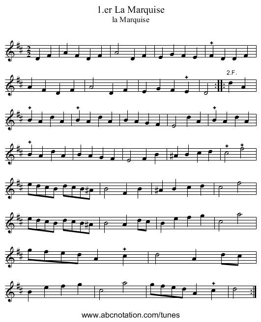 1.er La Marquise - staff notation
