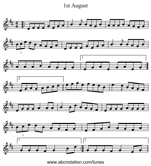 1st August - staff notation
