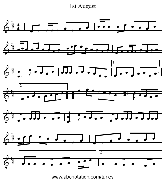 1st August - staff notation