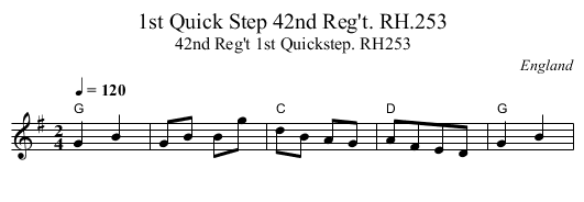 1st Quick Step 42nd Reg't. RH.253 - staff notation