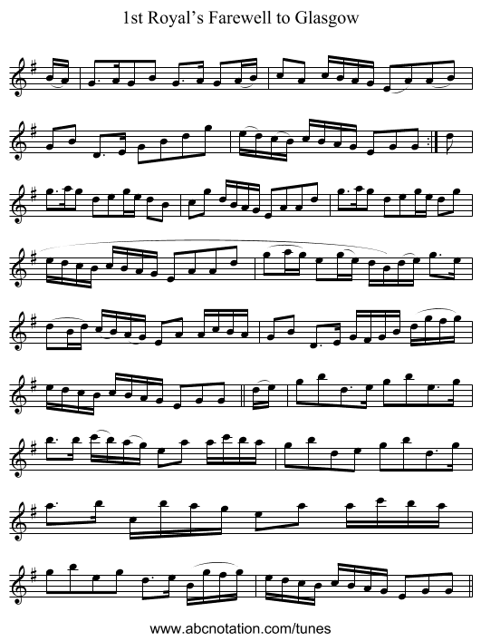 1st Royal’s Farewell to Glasgow - staff notation