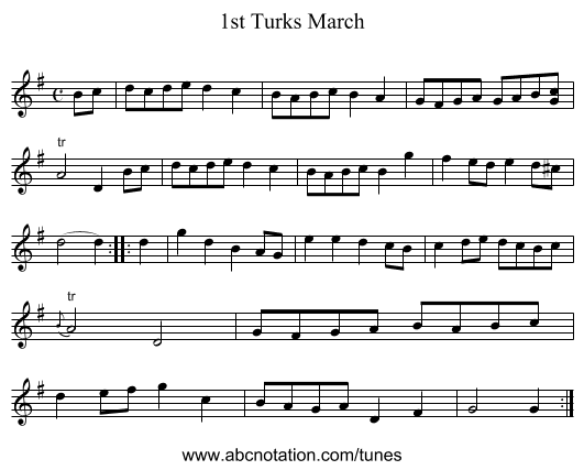 1st Turks March - staff notation