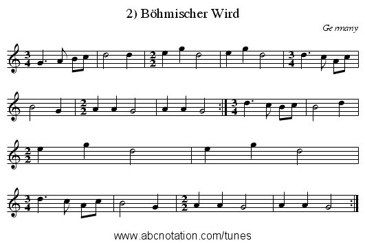 2) Böhmischer Wird - staff notation