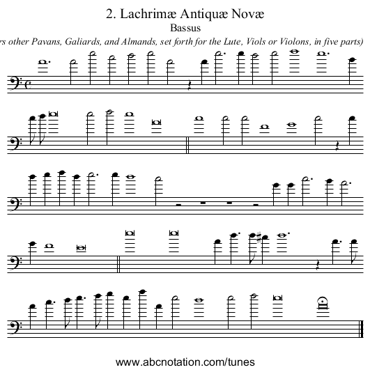 2. Lachrimæ Antiquæ Novæ - staff notation