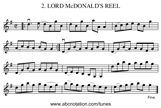 2. LORD McDONALD'S REEL - staff notation