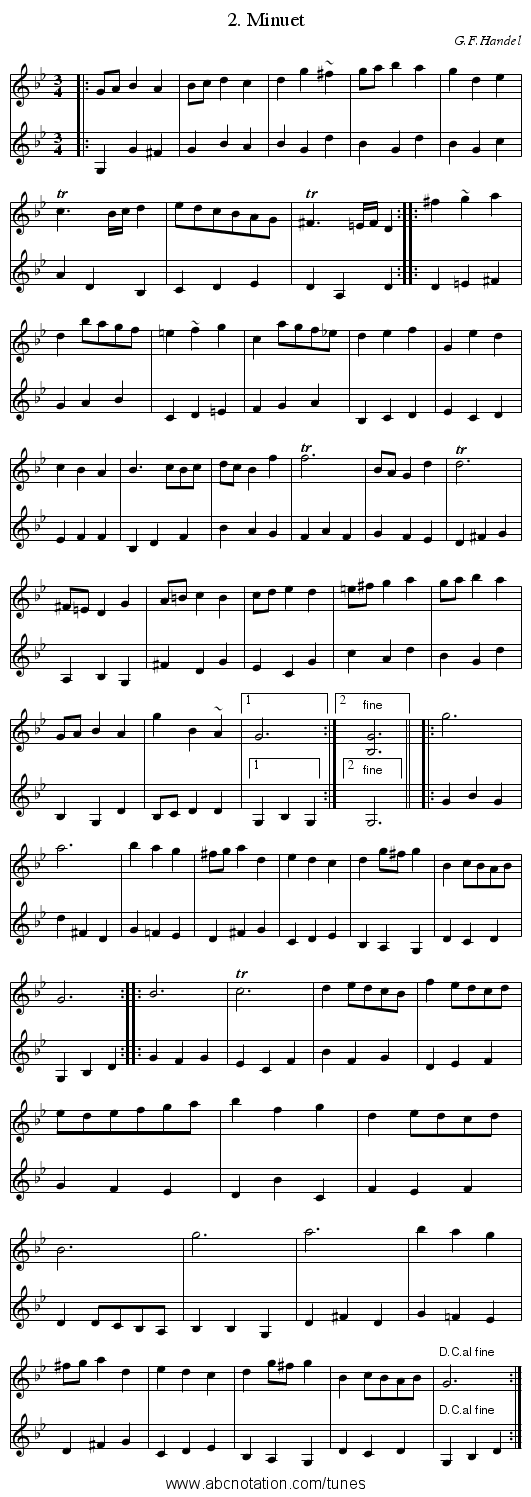 2. Minuet - staff notation