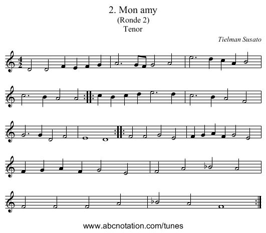2. Mon amy - staff notation