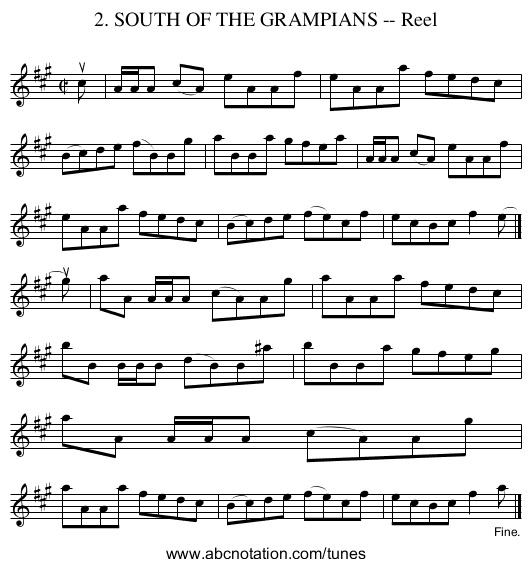 2. SOUTH OF THE GRAMPIANS -- Reel - staff notation