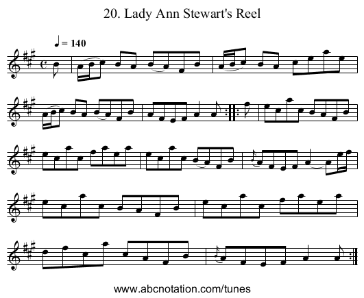 20. Lady Ann Stewart's Reel - staff notation