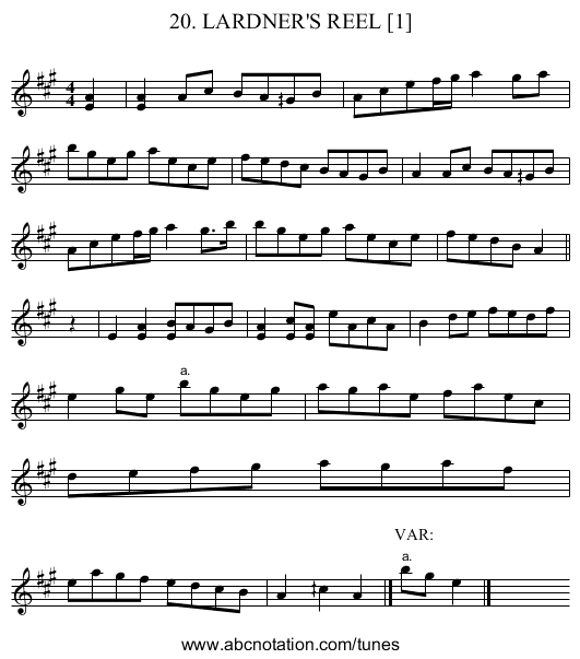 20. LARDNER'S REEL [1] - staff notation
