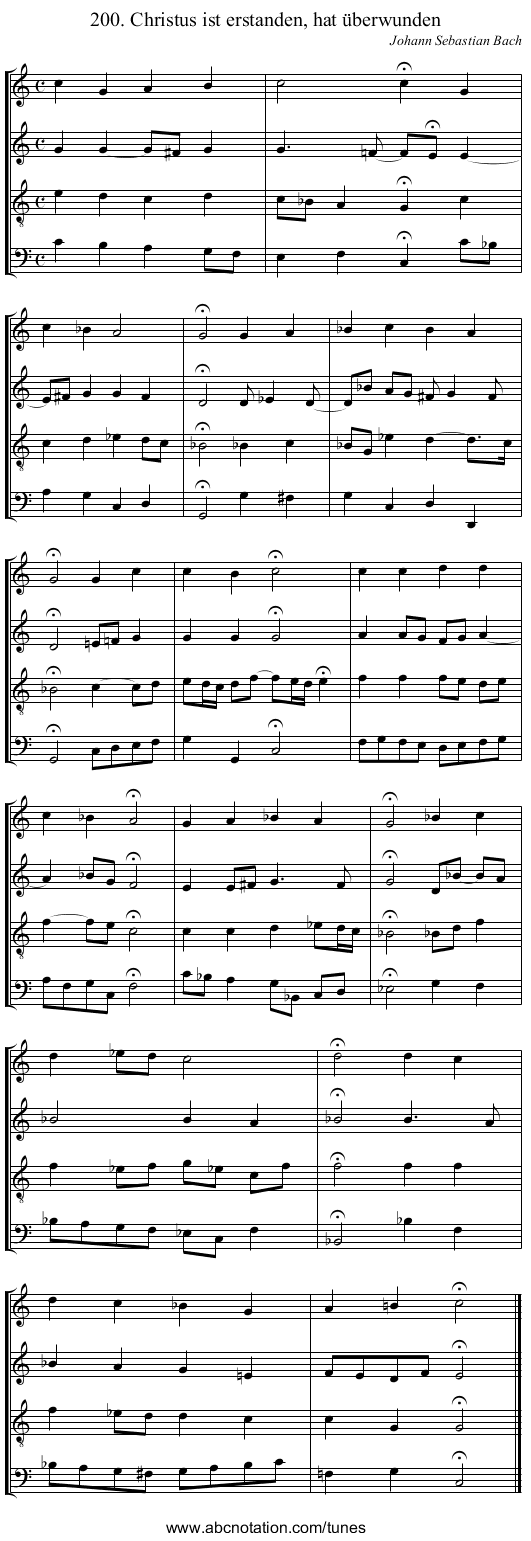 200. Christus ist erstanden, hat &uuml;berwunden - staff notation