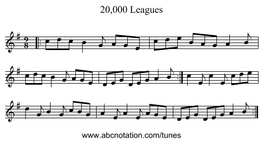 20,000 Leagues - staff notation